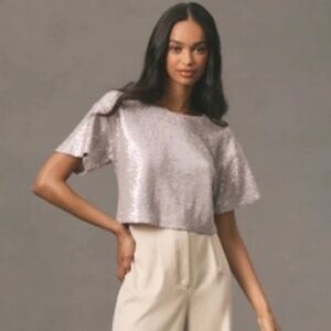 Anthropologie Sequin Short Sleeve Top